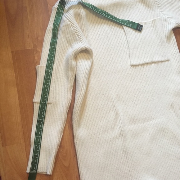 Cream Ribbed Sweater Dress w/Turtleneck 3/4 Sleeve - Picture 14 of 16